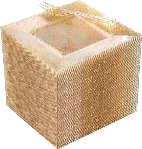 DaYammi 200 platos de postre dorados, incluyendo 100 platos de aperitivo de 6 pulgadas, 100 tenedores de plástico de 5.7 pulgadas, platos cuadrados