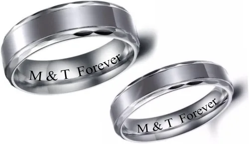Miniatura 3 de Anillo de pareja de dos tonos de acero inoxidable personalizado grabado gratis - Ships from USA