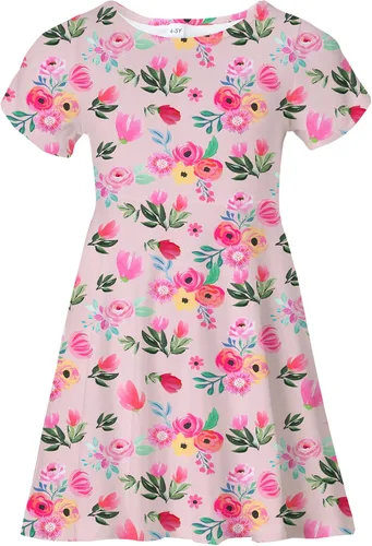 Miniatura 14 de Vestidos para niñas con estampado lindo, de manga corta, vestidos casuales de verano para niñas de 4 a 10 años