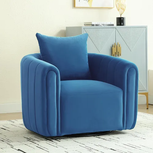 Miniatura 17 de ANJ Juego de 2 sillas giratorias de barril con almohada regordeta, silla decorativa de terciopelo holandés de canal moderno, cómodo sillón redondo