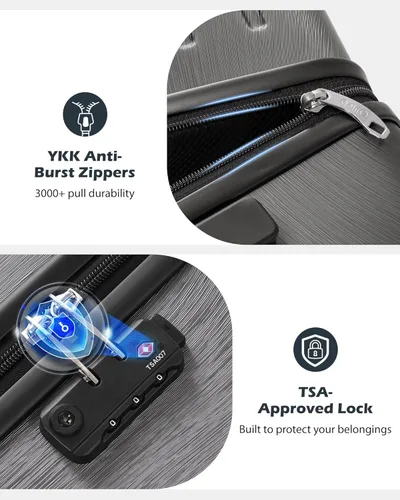 Miniatura 6 de Coolife Maleta Expandible PC+ABS Juego de 3 piezas con cerradura TSA Spinner 20in24in28in, plateado