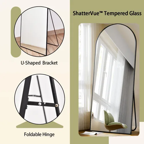 Miniatura 3 de BEAUTYPEAK Espejo de cuerpo completo con arco de 71 x 30 pulgadas, espejo de pared para colgar o inclinar con parte superior arqueada con soporte