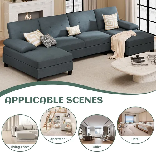 Miniatura 7 de Vongrasig Camillas seccionales para sala de estar, sofá en forma de U con diván, sofá modular grande de 4 asientos moderno para sala de estar, Gris