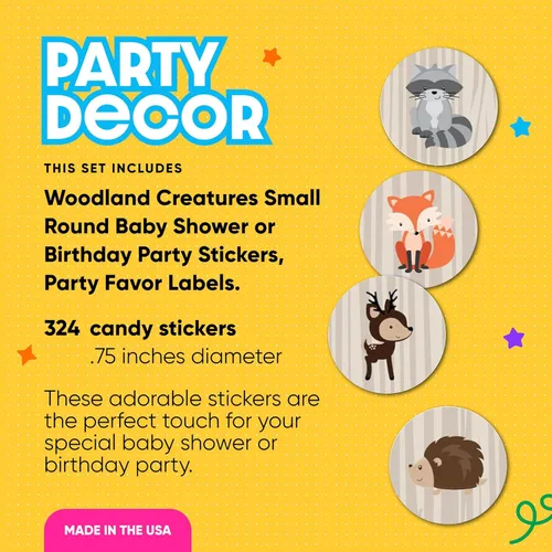 Miniatura 2 de Big Dot of Happiness Woodland Creatures - Calcomanías redondas pequeñas para baby shower o fiesta de cumpleaños, etiquetas para recuerdos de fiesta
