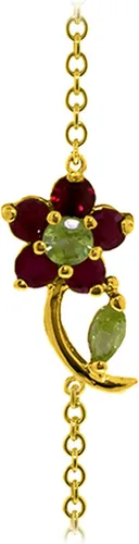 Miniatura 3 de Galaxy Gold GG 0.87 CTW Pulsera de flores de oro macizo de 14k Ruby Peridot, Metal Gema, Peridoto