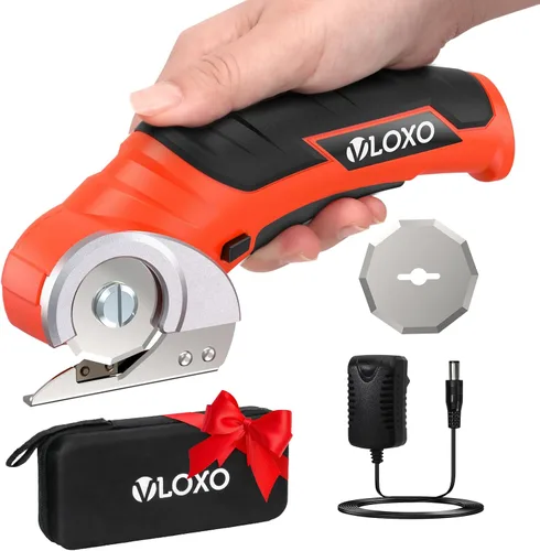 VLOXO Tijeras Eléctricas, Cortador de Cartón Inalámbrico Cortador de Cajas Eléctrico con Seguro de Seguridad, Herramientas de Corte Múltiple para