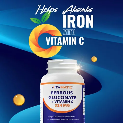 Miniatura 4 de Vitamatic Gluconato ferroso 324 mg + vitamina C 100 mg – Sin aditivos de color artificial – Suave para el estómago – 250 tabletas recubiertas