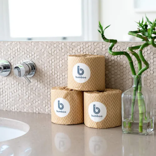 Miniatura 4 de Bumboo Paquete de 48 rollos de papel higiénico de bambú Papel higiénico envuelto de 3 capas, 300 hojas Papel higiénico ecológico a granel