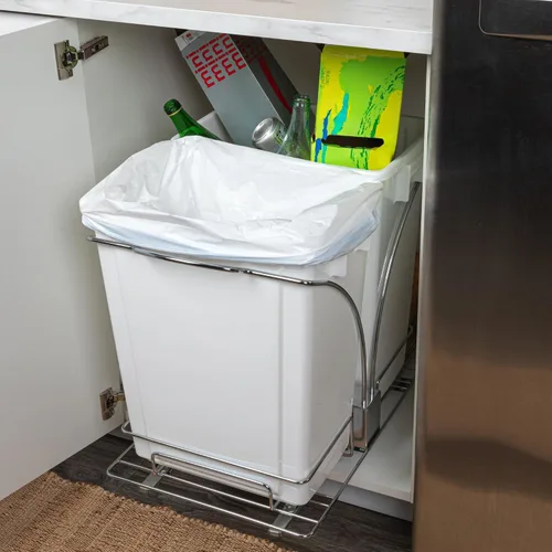 Miniatura 2 de Household Essentials Cubo de basura doble deslizante de acero cromado con insertos de plástico blanco