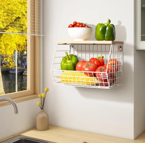 Miniatura 2 de Cesta de alambre para fruta, color blanco, cesta de almacenamiento de frutas y verduras, cesta de frutas para encimera de cocina, apilable