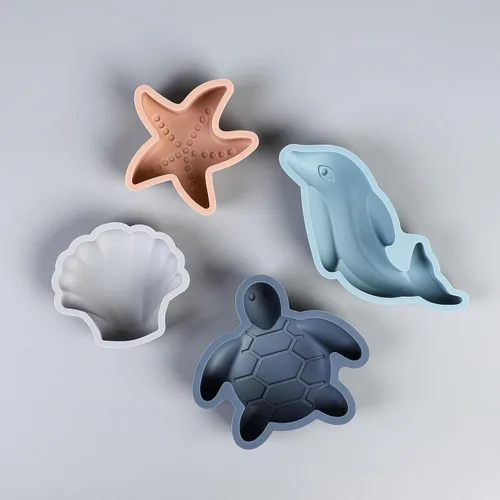 Miniatura 5 de BLUE GINKGO Juguetes de playa de silicona - Bebé moderno Juego de cubo, pala, 4 moldes de arena, bolsa para niños pequeños, niños verde