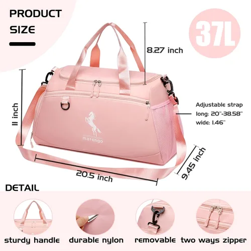Miniatura 4 de Marengo Bolsa de gimnasio para mujeres y hombres, bolsa de viaje ligera con compartimento para zapatos y húmedos, para viajes, deportes, baile, yoga