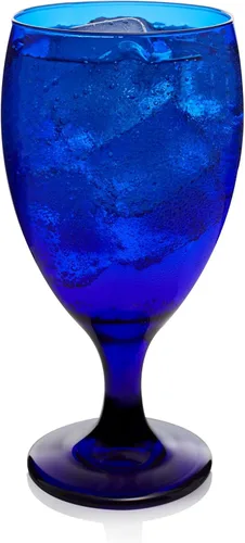 Libbey Premiere - Vasos de té helado de cobalto, elegantes vasos de color azul cobalto, juego de 12, copas de agua con tallo aptos para lavavajillas