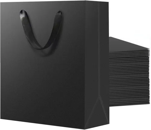 Miniatura 7 de SHIPKEY Paquete de 10 bolsas de regalo pequeñas Bolsa de regalo negra de 6x2.5x8 pulgadas, bolsas de papel para hombres, bolsa de recuerdo