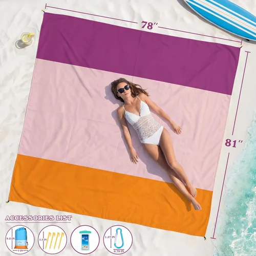 Miniatura 40 de Famstar Beach Blanket Oversized Extra Large 78"X81"/10'X9',Waterproof Sandproof Beach Blanket 2-8 Adults Lightweight Durable for Travel Camping