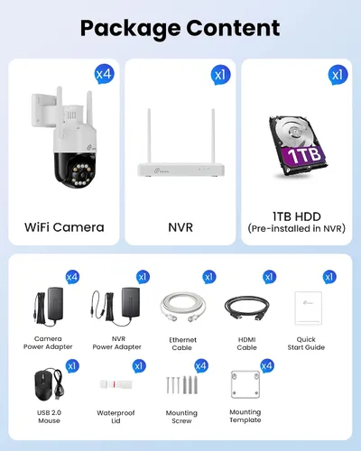 Miniatura 9 de Loocam PoE Sistema de Cámara de Seguridad Inalámbrico 4K con 8CH NVR 1TB HDD Wi-Fi 6 Tech, 4K UHD Wireless Cameras, 355° Pan 95° Tilt, Light &
