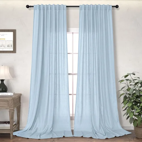 Miniatura 11 de Cortinas Largas de Lino de Lino 108 Pulgadas de Longitud para Sala de Estar 2 Paneles Bolsillo de Pestaña Trasera Cortinas Grandes para Ventana Saco