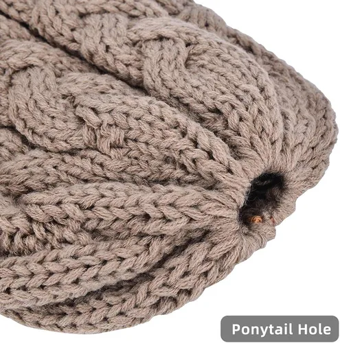 Miniatura 3 de Rosoz Gorro de cola de caballo para mujer gorro cálido de invierno suave y elástico tejido trenzado gorro de moño alto
