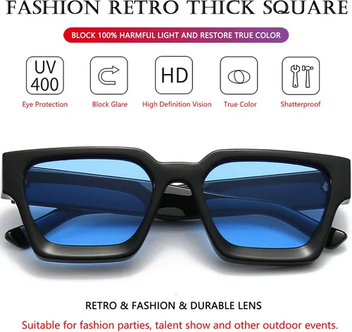 Miniatura 62 de AIEYEZO Gafas de sol cuadradas para mujeres y hombres, gafas de sol cuadradas con montura gruesa, estilo de diseñador simple