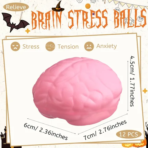 Miniatura 3 de Leitee 12 unidades de bolas de estrés cerebral a granel cerebro grande PU mano músculo ejercicio presión bola divertido alivio del estrés para Rosa