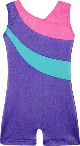 Malla para gimnasia de una pieza, con listones de colores, sin mangas, para niñas