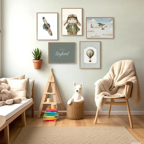 Miniatura 6 de ONEOLTN Arte de Pared en Lienzo Vintage de Conejito Piloto para Guardería Imágenes Temáticas de Aventura Habitación de Bebé Niño Póster de Avión