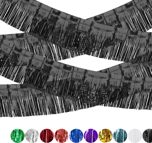 Paquete de 4 cortinas flotantes negras con flecos, guirnalda de flecos metálicos con borlas brillantes, decoraciones flotantes para remolque,