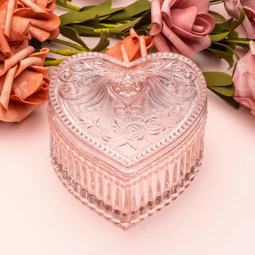 Miniatura 4 de COWFEX Joyero de cristal en forma de corazón con tapa para niñas y mujeres, organizador de almacenamiento de baratijas, caja decorativa para San