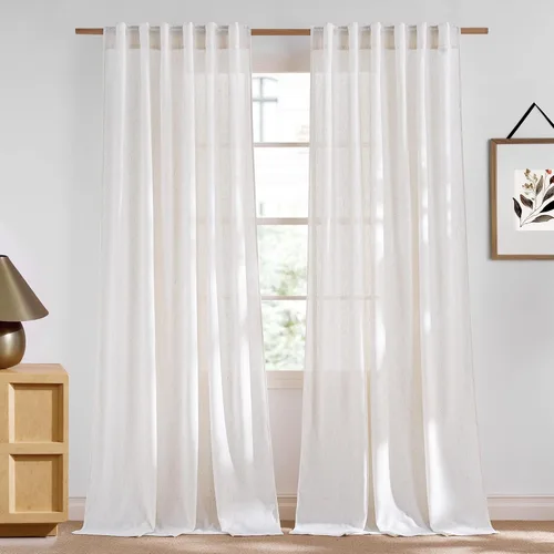 Miniatura 44 de NICETOWN Cortinas de lino grueso para dormitorio, privacidad añadida, bolsillo para barra y pestaña trasera, no se transparentan, mezcla de lino