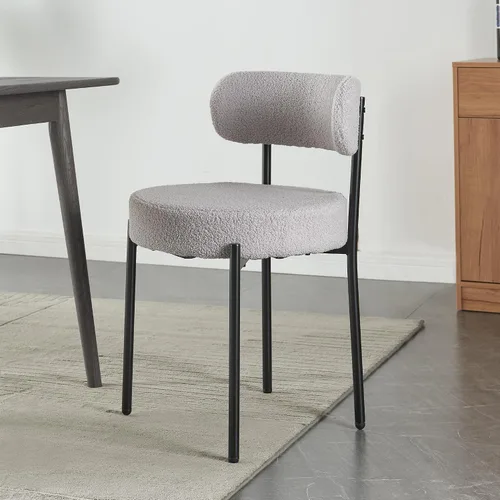 Miniatura 4 de Panana Sillas de comedor modernas, sillas de comedor redondas tapizadas de mediados de siglo con patas de metal negro (4, gris)