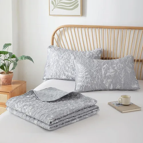 Miniatura 9 de JANZAA Juego de colcha tamaño Queen de 3 piezas con patrón floral, de microfibra ligera, ropa de cama reversible, 1 colcha y 2 fundas de almohada