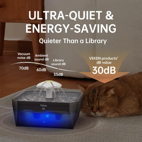 Miniatura 5 de Veken Fuente de agua para gatos pequeña apta para mascotas con bomba silenciosa, fácil de limpiar y montar, mini dispensador de agua para mascotas