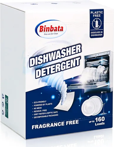 Miniatura 8 de Binbata Hojas de detergente para lavavajillas ecológicas mejoradas hasta 32 cargas, tiras de jabón sin plástico sin perfume con enzima sólida