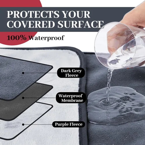 Miniatura 3 de Tisancy Manta impermeable para cama, sofá, 40 x 60 pulgadas, reversible y lavable, tapete impermeable de vellón y franela, resistente al agua