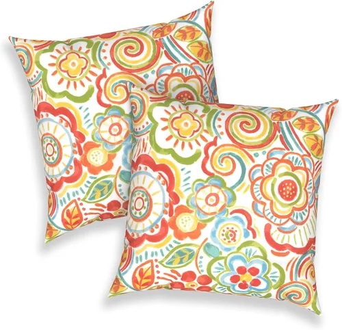 Miniatura 27 de Juego de 2 almohadas para exteriores de 16 x 16 pulgadas, repelentes al agua con interiores, para muebles de patio, hogar, jardín, geometría bohemia