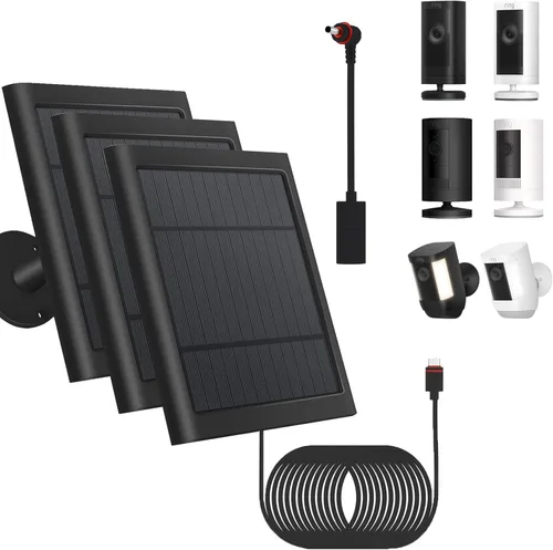 3 unidades - Panel solar para cámara de seguridad Spotlight Cam Plus/Pro (batería) Stick Up Cam/Pro inalámbrica para exteriores con cable de 10 Negro