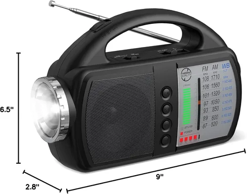 Miniatura 8 de Radio meteorológica AM FM NOAA, radio de emergencia portátil con linterna, Bluetooth 5.0, USB, entrada auxiliar alimentada por batería recargable