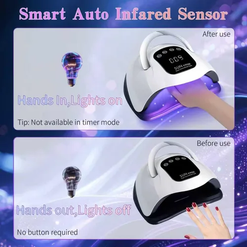 Miniatura 5 de Lámpara de uñas LED UV con 72 cuentas, lámparas de curado de uñas de 320 W para esmalte de gel con sensor automático/4 ajustes de temporizador