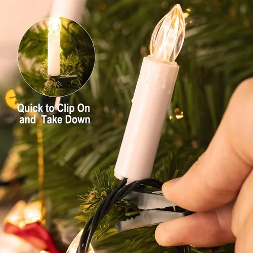 Miniatura 3 de Minetom Tira de luces de vela de Navidad, 48 pies, 50 luces LED para interiores y exteriores, luces de vela sin llama conectables con clips