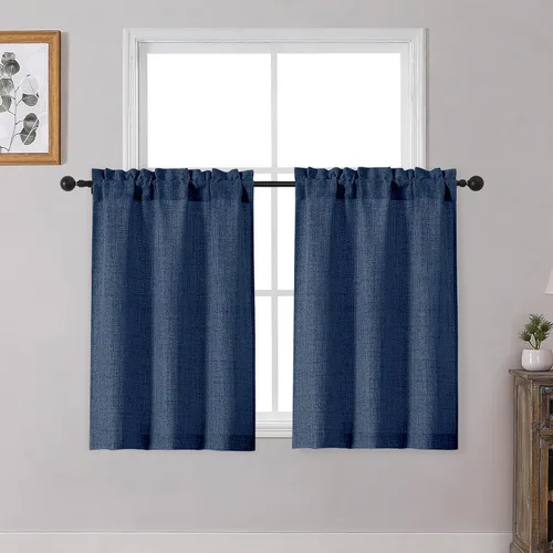 Miniatura 56 de OWENIE Cortinas de Cocina Negras Sobre Fregadero de 24 Pulgadas de Largo, Juego de 2 Paneles, Cortinas Cortas de Café con Textura Filtrante de Luz