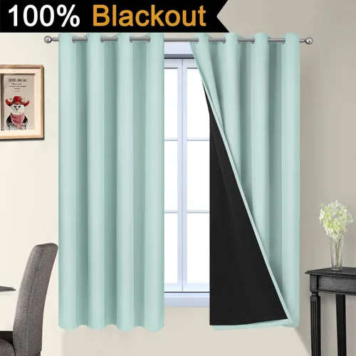 Miniatura 2 de Yakamok - Cortinas 100% opacas con aislamiento térmico, 2 capas gruesas completamente opacas para sala/dormitorio, con forro negro