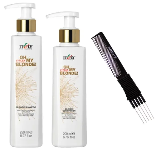 It&ly Italy OH MY BLONDE - Juego de champú y acondicionador para cabello decolorado y aclarado (con elegante peine de burlas) Itely Italian Beauty