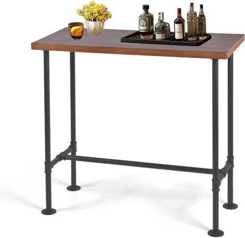 Miniatura 8 de Mesa de barra industrial de 41.3 pulgadas de altura, diseño de tubería vintage, mesa de bistró, mesa rústica de cocina, comedor, desayuno, Marrón