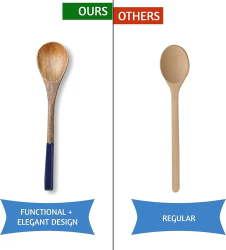 Miniatura 6 de Juego de 5 cucharas de madera para cocinar o utensilios de cocina, 12 pulgadas de largo (azul sólido)