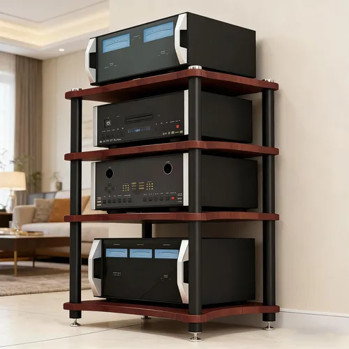 Miniatura 11 de Estante de componentes de audio resistente, soporte de medios AV de gran espacio de almacenamiento con clavijas de pie que absorben los golpes