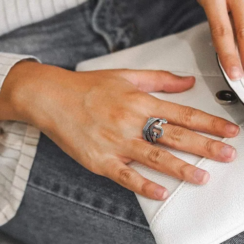 Miniatura 5 de Anillos de oro cruzados para mujer, anillo vintage de plata llamativa, anillos de banda de cristal negro y transparente, regalo de Navidad