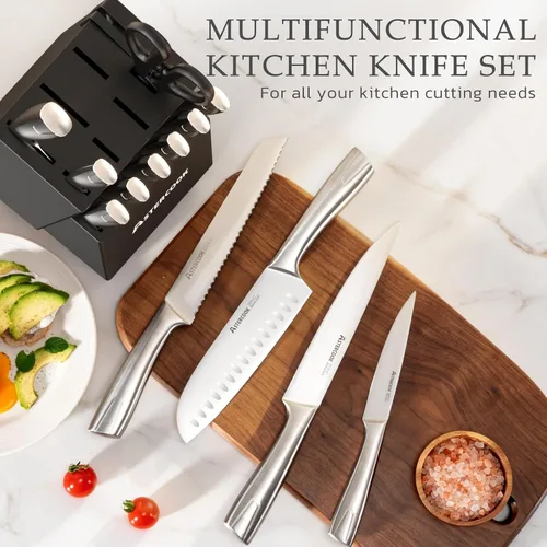Miniatura 6 de Astercook Juego de Cuchillos de Cocina con Bloque y Afilador Full Tang 15 Piezas Cuchillos de Acero Inoxidable Premium Aptos para Lavavajillas Juego
