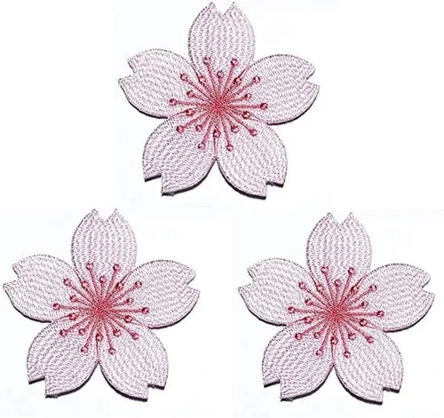 Umama Juego de 3 hermosos parches de bordado de flores de cerezo en flor hermosa japonesa flor rosa pegatina de dibujos animados para planchar en