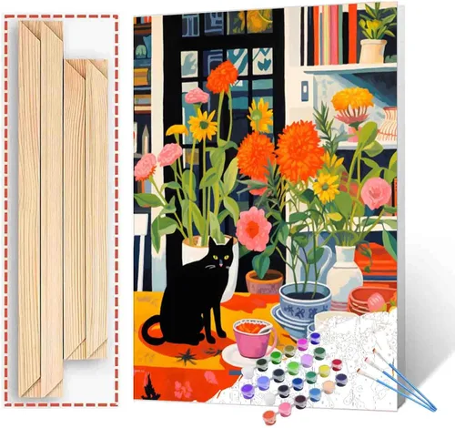 Miniatura 42 de Kits de pintura por números para adultos principiantes, pintura al óleo sobre lienzo de 16 x 20 pulgadas, lámpara de flores y óleo, pigmento 4-Art-06