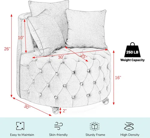 Miniatura 2 de JOYBASE Silla giratoria de barril con 3 almohadas, sillón redondo de acento, cómodo y cómodo, moderno sofá circular para sala de estar, dormitorio